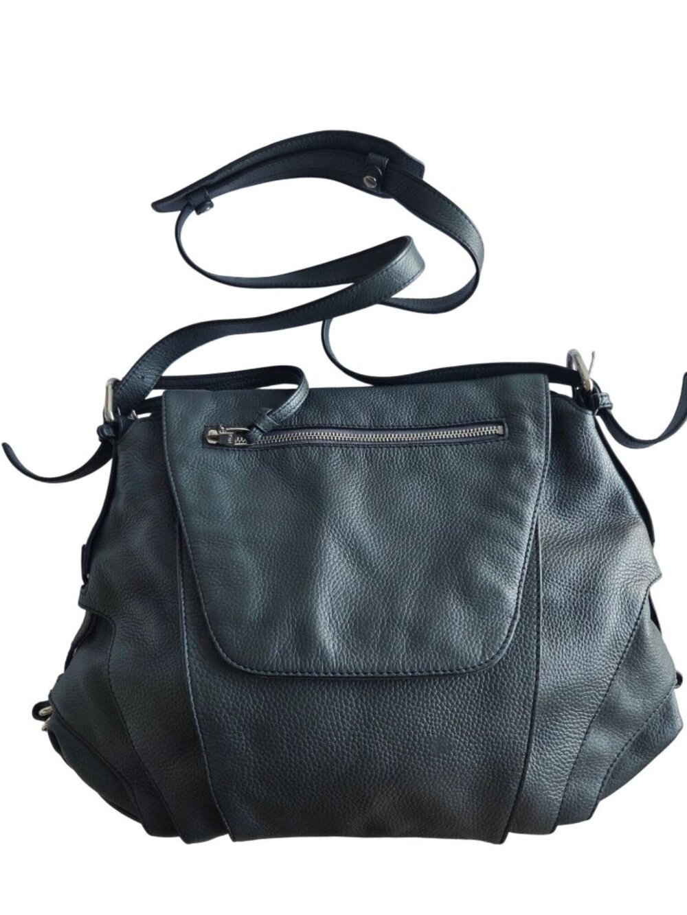 Kooba Gray Leather Crossbody Bag / Satchel With Adjustable Strap & Flap Closure